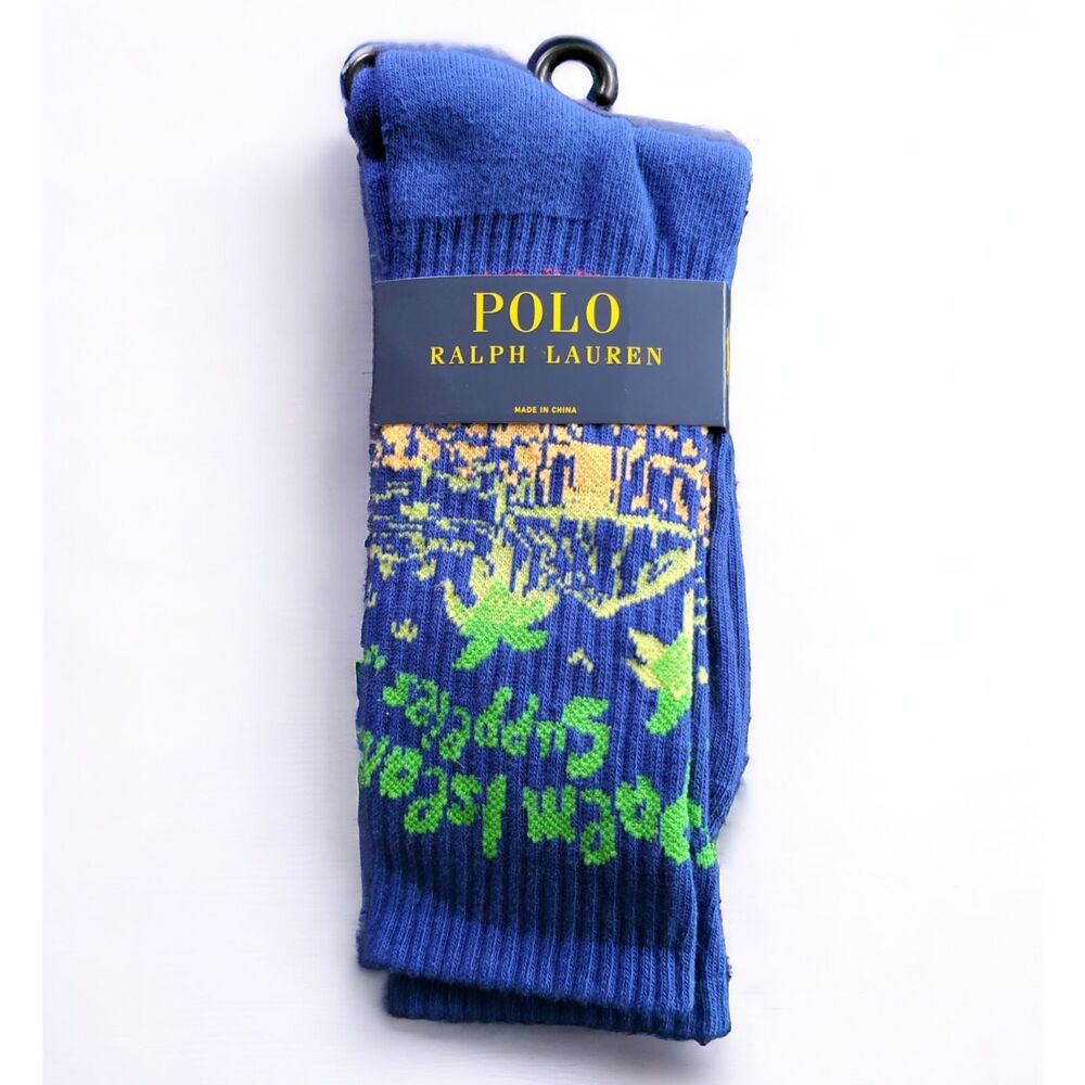 NWT Polo Ralph Lauren Men’s Palm Island Supper Club Crew Socks Blue Tropical